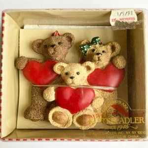 Vintage Kurt S. Adler Holly Bearies Christmas Ornament Hearts Teddy Bears Resin